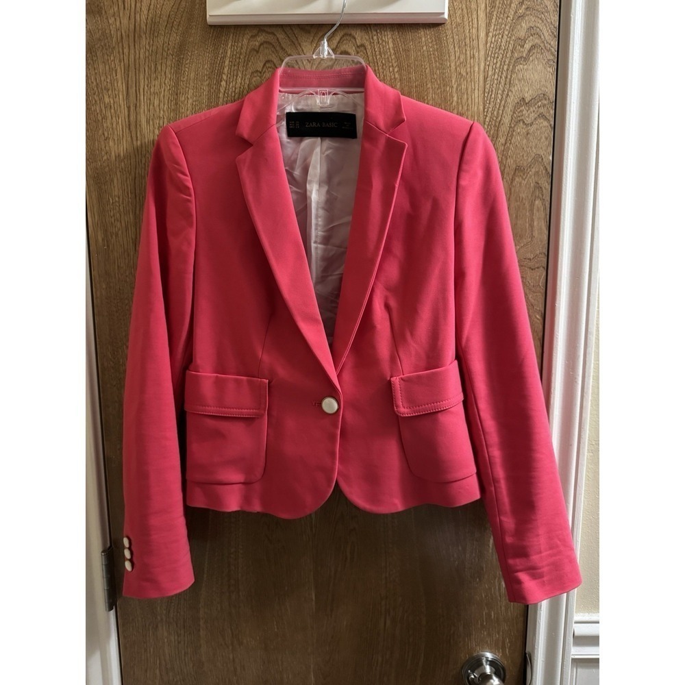Zara Basic Single Button Blazer Jacket Size XS Fuchsia Pink Stretch Vented